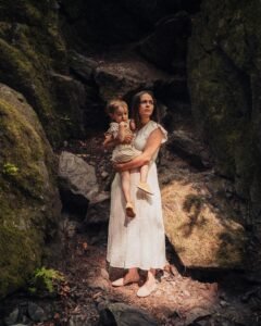 A mother and son embrace during a wilderness family photoshoot near Vancouver with Zur Photography.